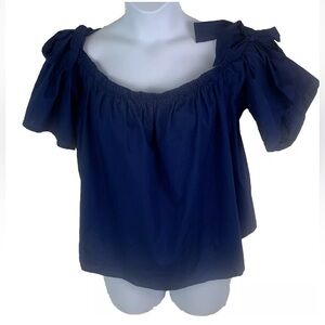 No Comment Womens‎ Navy Off The Shoulder Cropped Top Tie Shoulder Straps NWT 3XL
